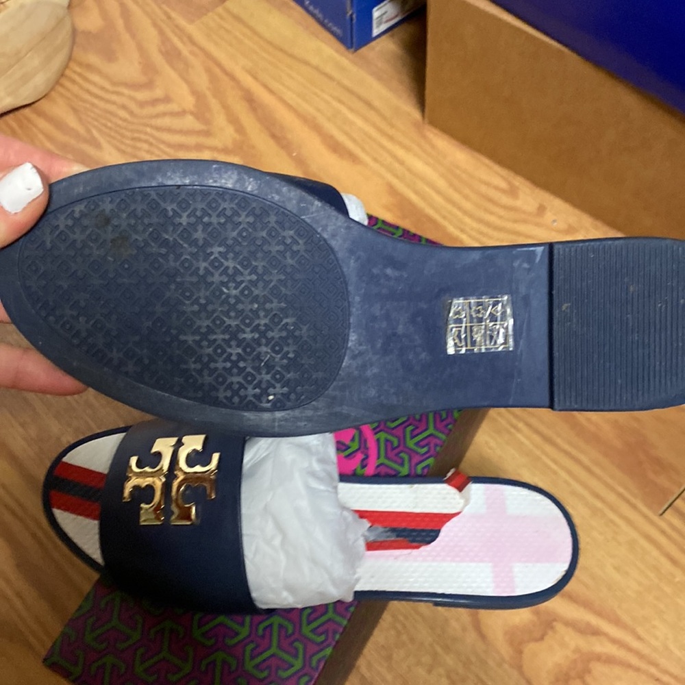 Tory burch eleanor slide sandals gold logo - Picture 3 of 5